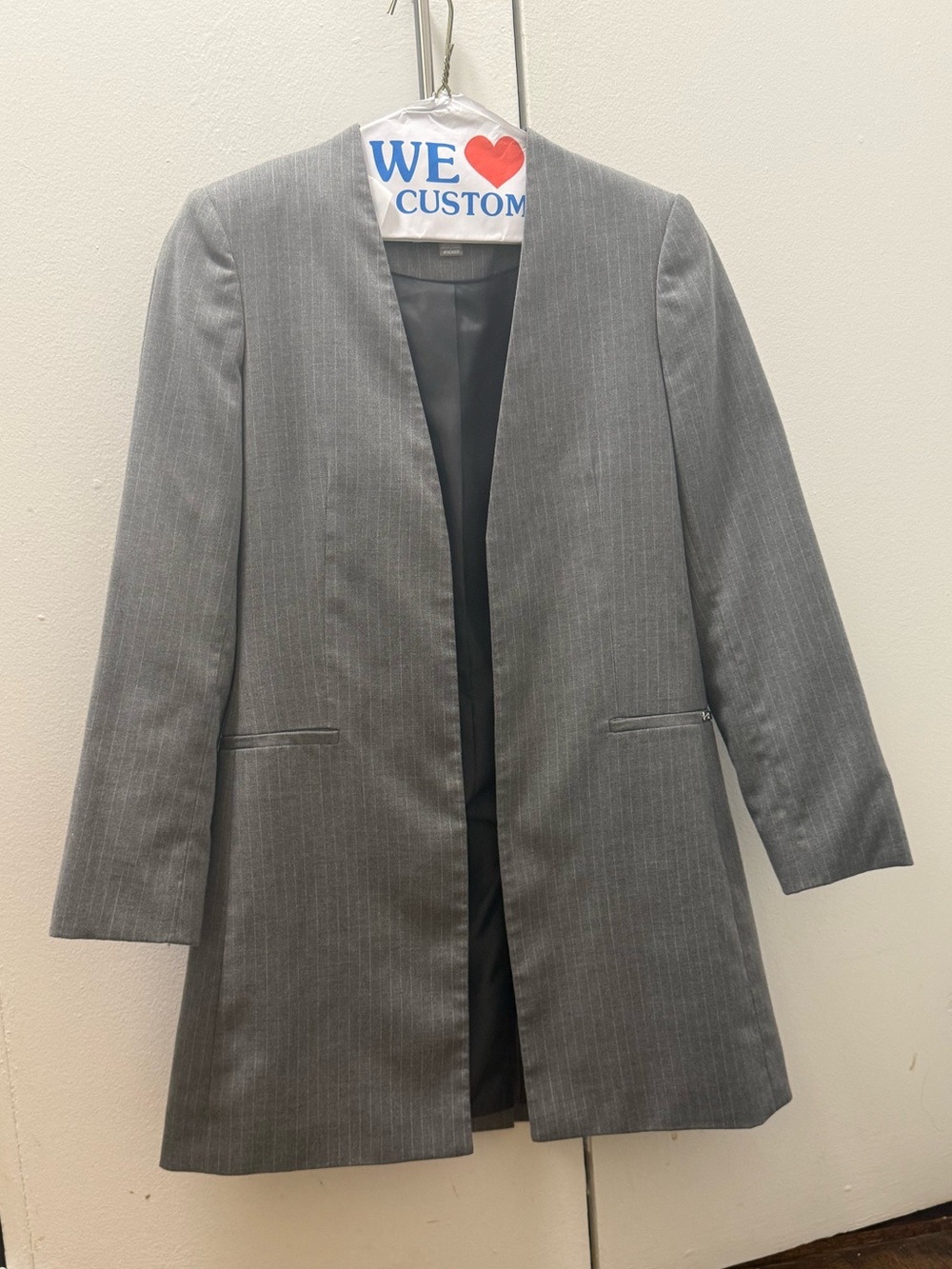 Calvin Klein Petite Gray Pinstripe Long Open-Front Blazer, 6P